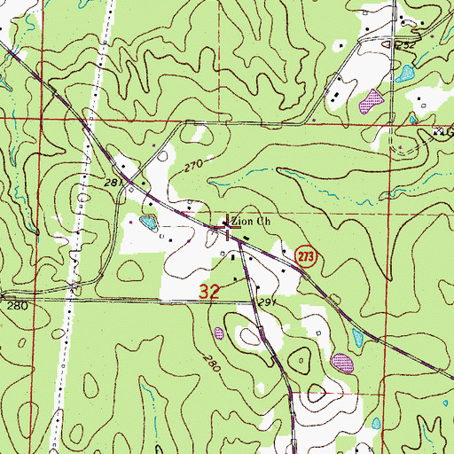 Topographic Map of Zion Church, AR