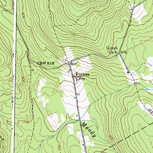 Topographic Map of Forbes Cemetery, ME
