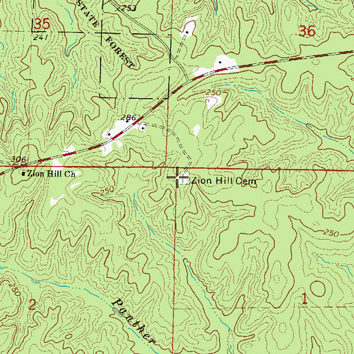 Topographic Map of Zion Hill Cemetery, AR