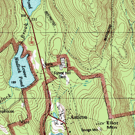 Topographic Map of Forest Hill Cemetery, ME