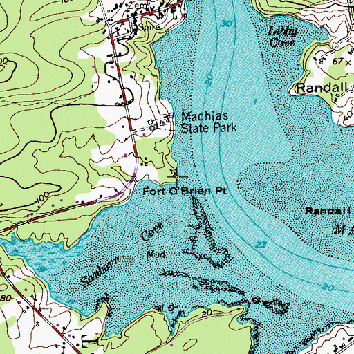 Topographic Map of Fort O'Brien Point, ME