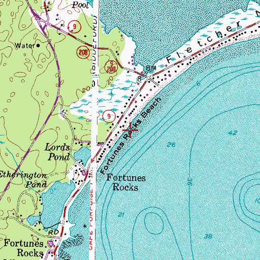 Topographic Map of Fortunes Rocks Beach, ME