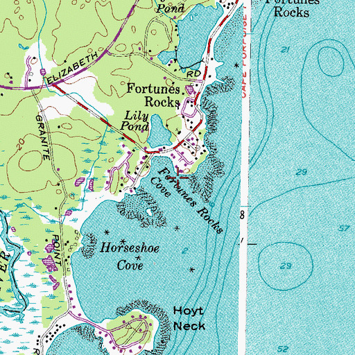 Topographic Map of Fortunes Rocks Cove, ME