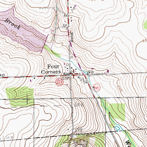 Topographic Map of Four Corners, ME