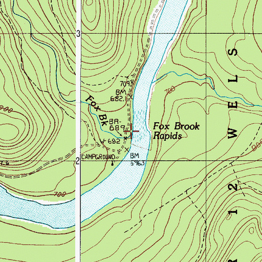 Topographic Map of Fox Brook, ME