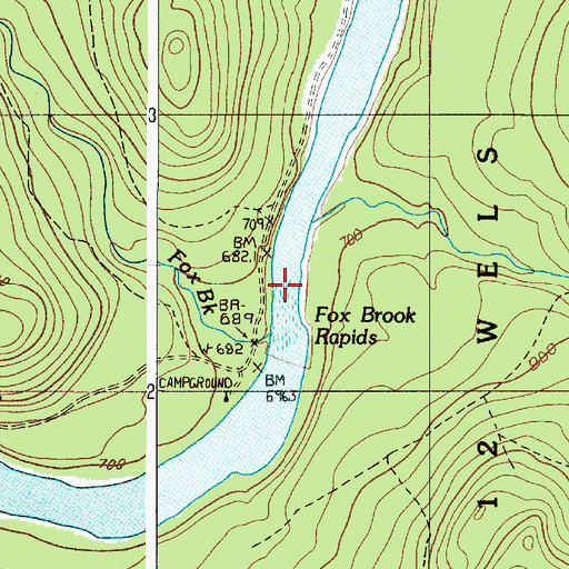 Topographic Map of Fox Brook Rapids, ME
