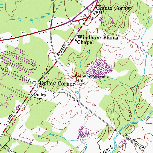 Topographic Map of Franklin Stevens Cemetery, ME