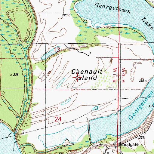Topographic Map of Chenault Island, AR