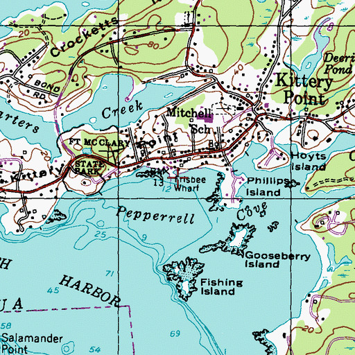 Topographic Map of Frisbee Wharf, ME