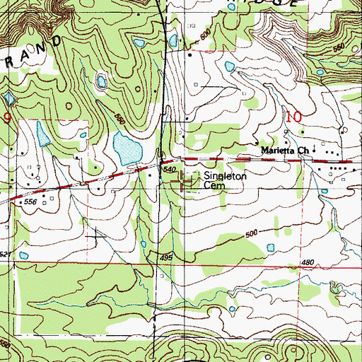 Topographic Map of Singleton Cemetery, AR