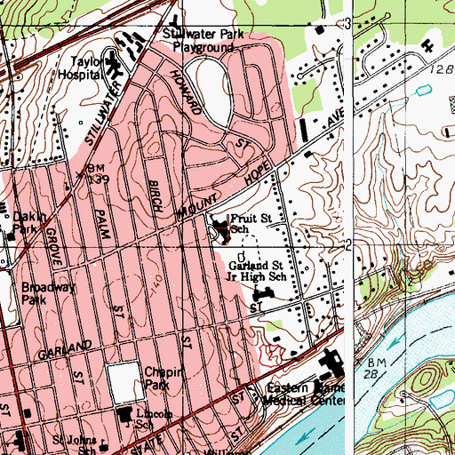 Topographic Map of Fruit Street School, ME