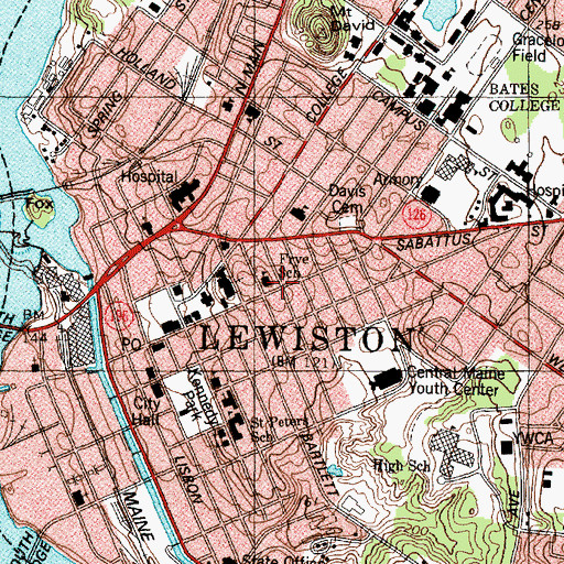 Topographic Map of Frye School, ME