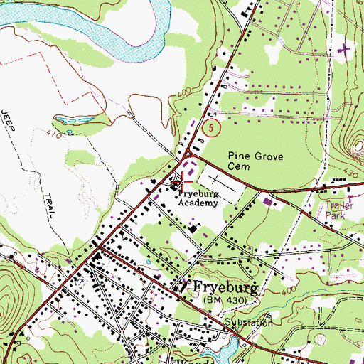Topographic Map of Fryeburg Academy, ME