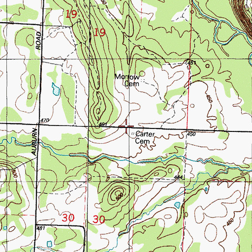 Topographic Map of Carter Cemetery, AR