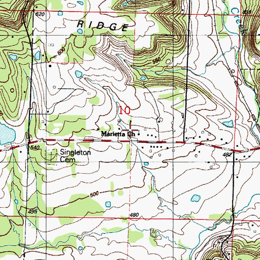 Topographic Map of Marietta Church, AR