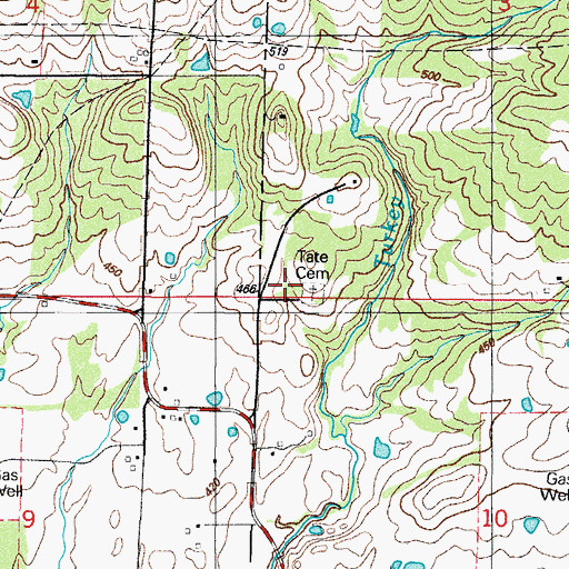 Topographic Map of Tate Cemetery, AR