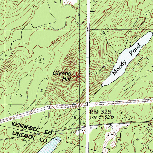 Topographic Map of Givens Hill, ME