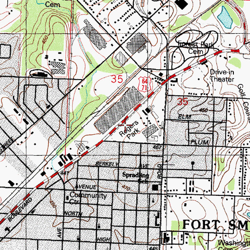 Topographic Map of Kay Rodgers Park, AR