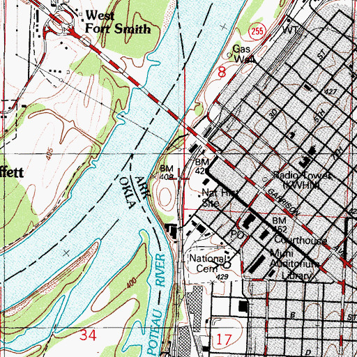 Topographic Map of Fort Smith National Historic Site, AR