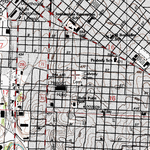 Topographic Map of Calvary Cemetery, AR