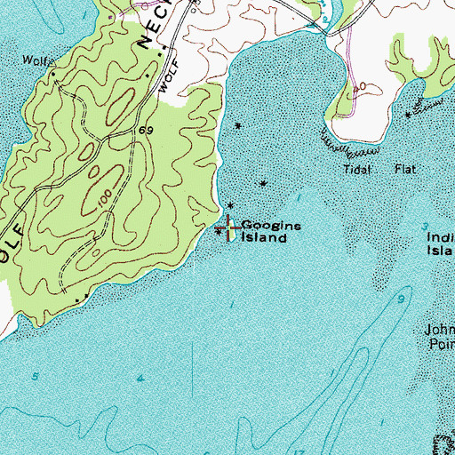 Topographic Map of Googins Island, ME