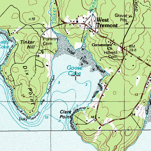 Topographic Map of Goose Cove, ME