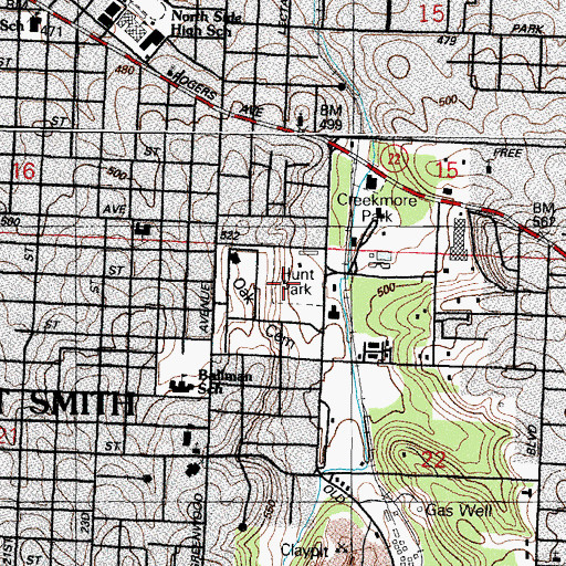 Topographic Map of Hunt Park, AR