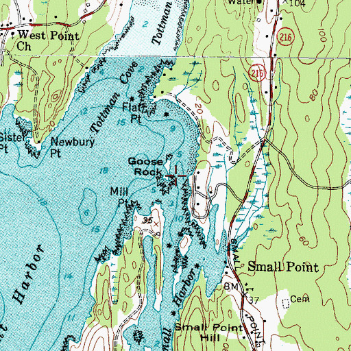 Topographic Map of Goose Rock, ME
