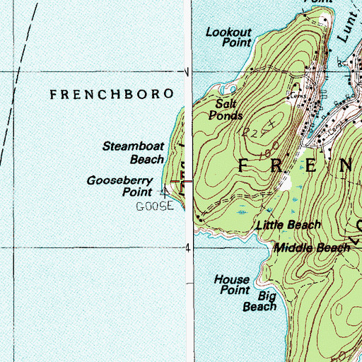 Topographic Map of Gooseberry Point, ME