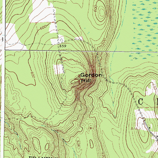Topographic Map of Gordon Hill, ME