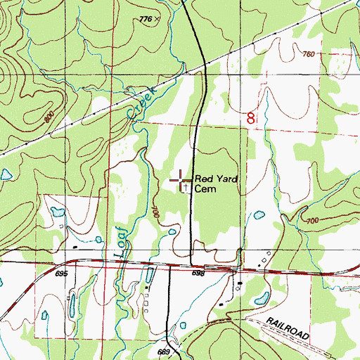 Topographic Map of Red Yard Cemetery, AR
