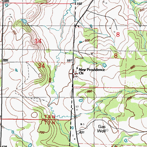 Topographic Map of New Providence Church, AR