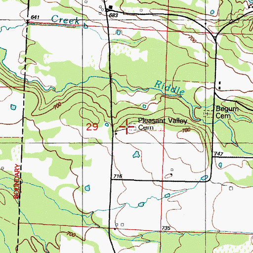 Topographic Map of Pleasant Valley Cemetery, AR