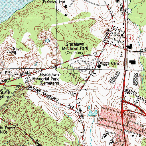 Topographic Map of Gracelawn Memorial Park, ME
