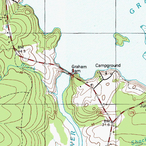 Topographic Map of Graham Lake Dam, ME
