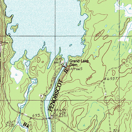 Topographic Map of Grand Lake Dam, ME
