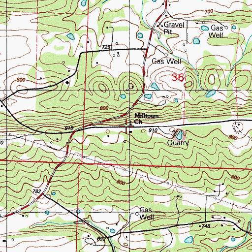 Topographic Map of Milltown Church, AR