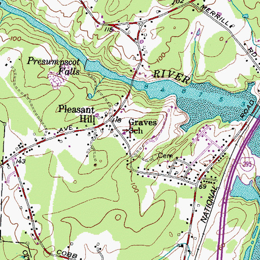 Topographic Map of Graves School, ME