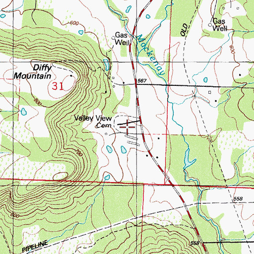 Topographic Map of Valley View Cemetery, AR