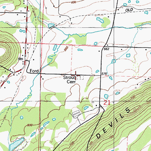 Topographic Map of Stroud Cemetery, AR