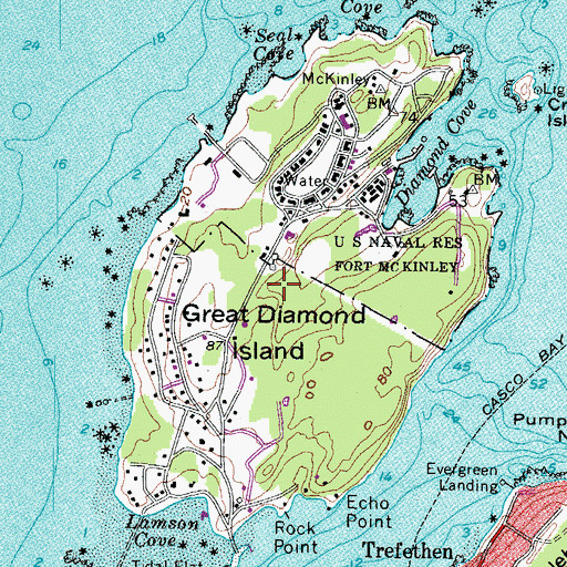 Topographic Map of Great Diamond Island, ME