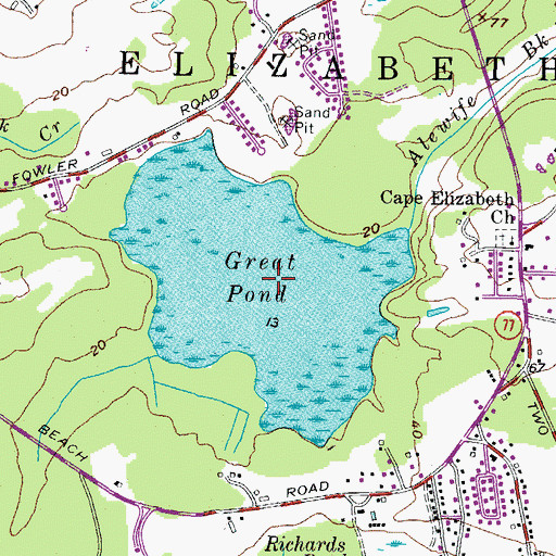 Topographic Map of Great Pond, ME