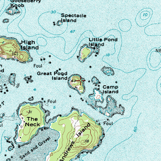 Topographic Map of Great Pond Island, ME