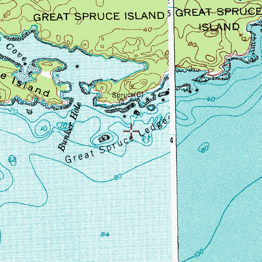 Topographic Map of Great Spruce Ledges, ME