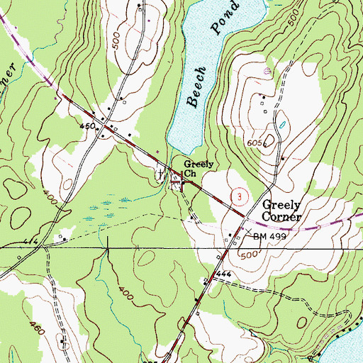 Topographic Map of Greely Church, ME