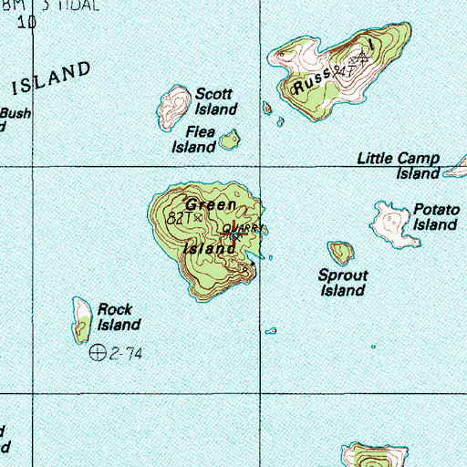 Topographic Map of Green Island, ME