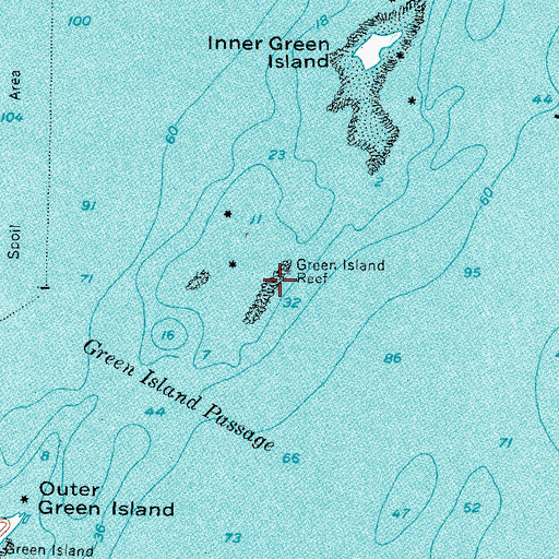 Topographic Map of Green Island Reef, ME