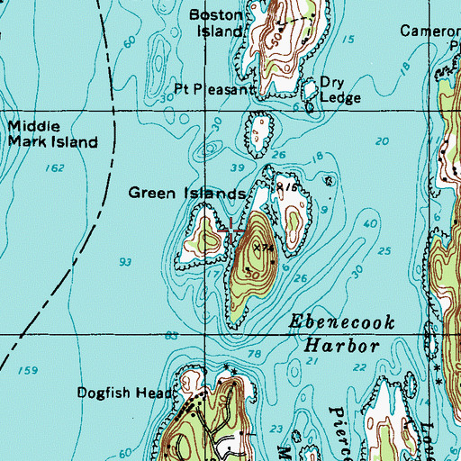 Topographic Map of Green Islands, ME