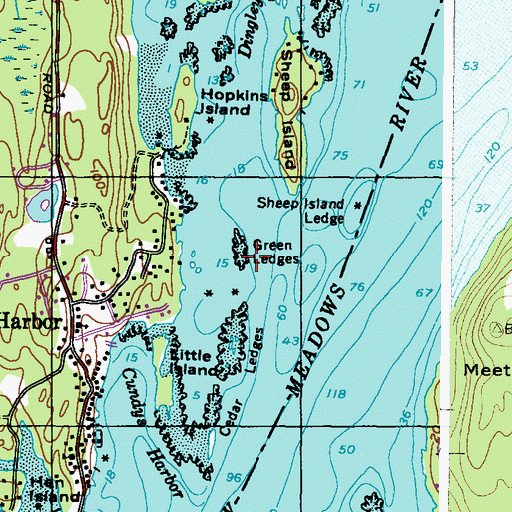 Topographic Map of Green Ledges, ME