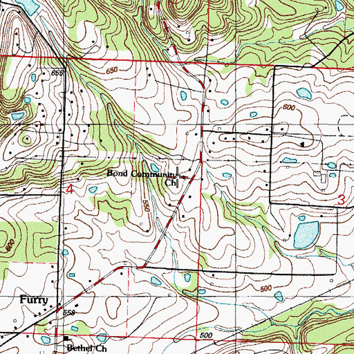 Topographic Map of Furry Community Church, AR